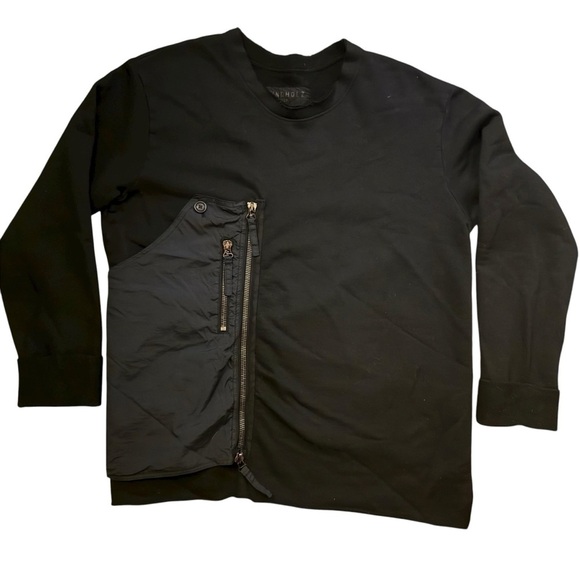 Rundholz Tops - Black Oversized Sweatshirt with Nylon Zipper Pocket Detail